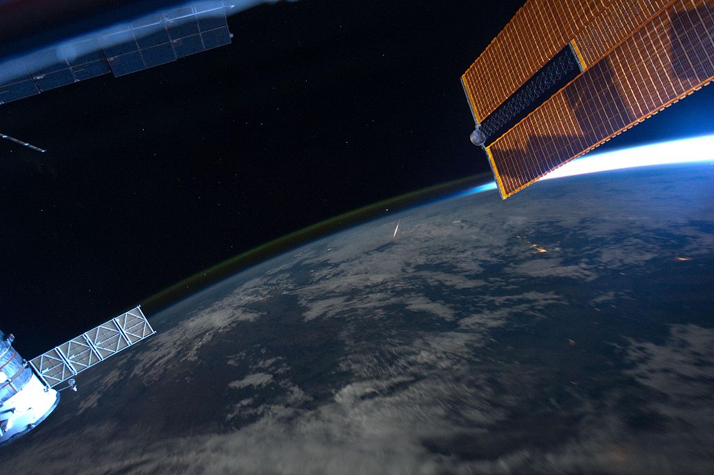 Astronaut Ron Garan took this picture from the International Space Station. It shows a Comet Swift-Tuttle particle burning up in Earth's atmosphere. Credit: Ron Garan, NASA
