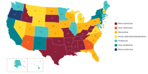 Map of the United States abortion policies and access after Roe