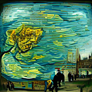 An AI painting resembling Van Gogh's Starry Night.